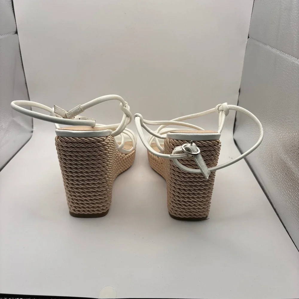 Marc Fisher Zesty White Strappy Woven Rope Platform Wedge Sandals Womens 8M